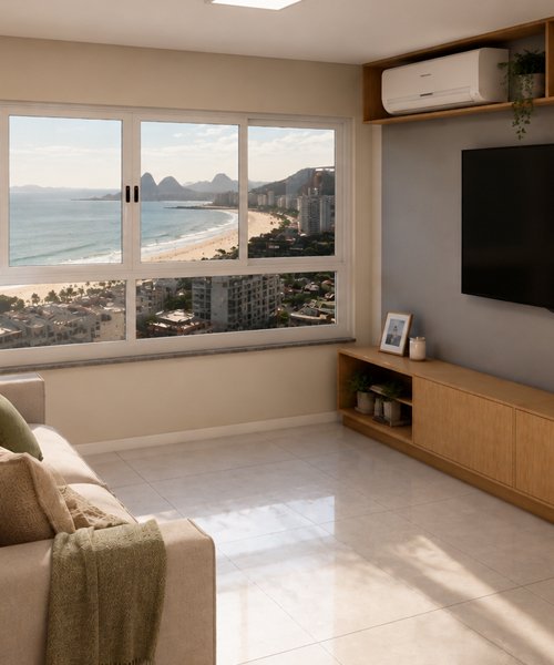 Renderização 3D de apartamento residencial em Ipanema, Rio de Janeiro